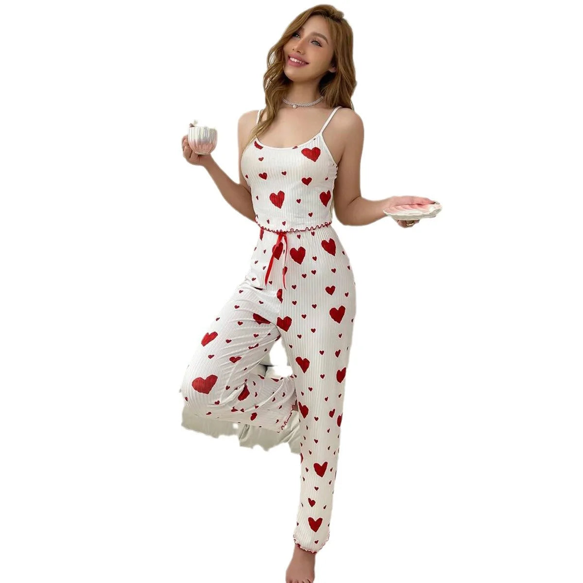 Women's Plus Size Love Print Pajama Set
