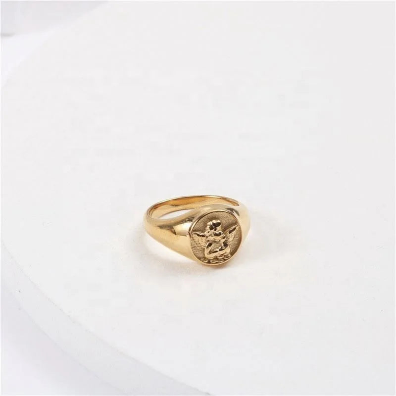 Angel Wings Gold Steel Ring