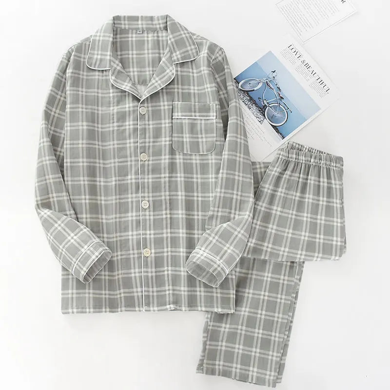 Cotton Plaid Men Pajama Set