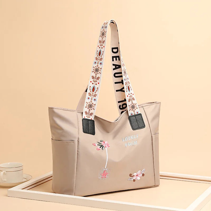 Embroidered Nylon Tote Bag