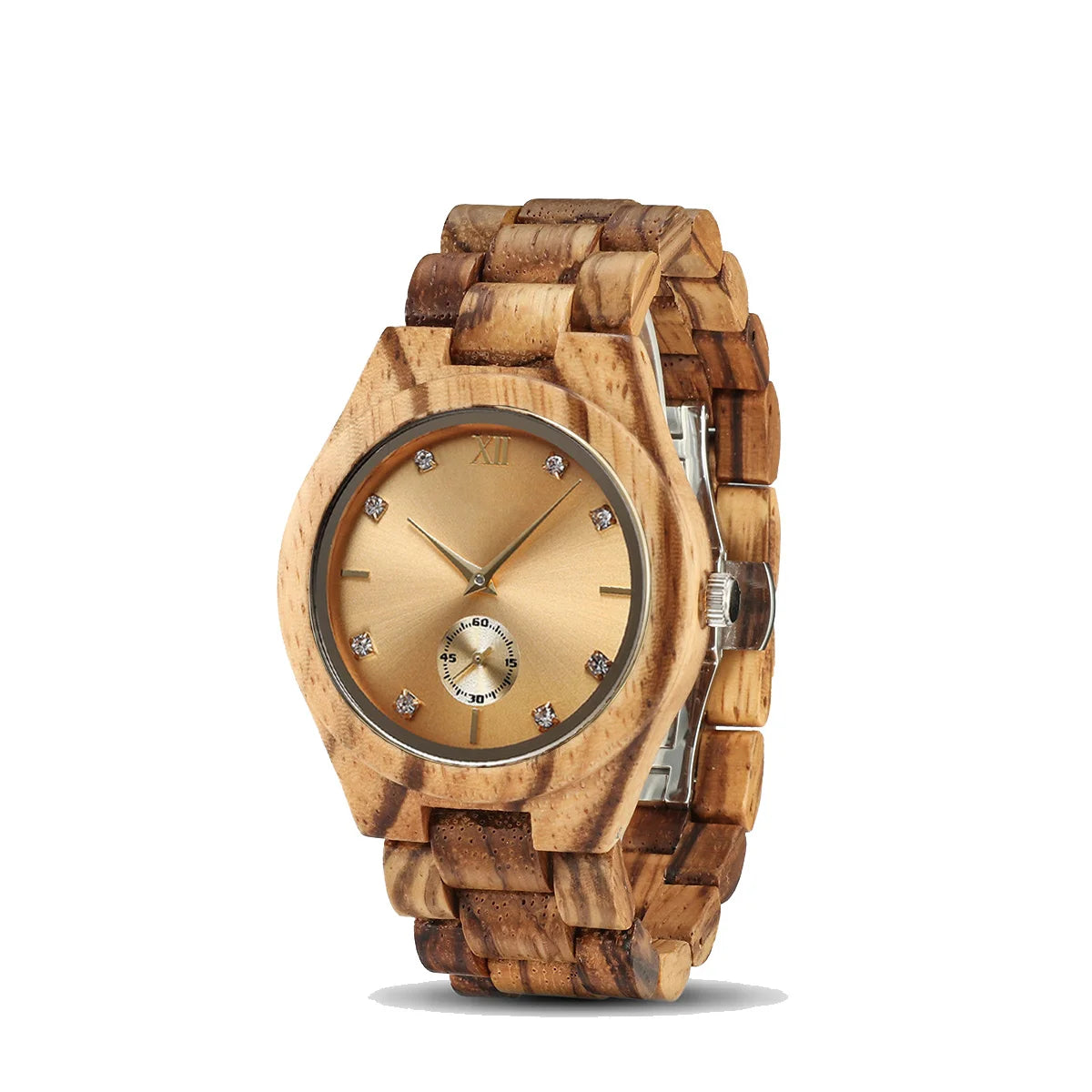 Women's Wood & Diamond Dial Quartz Watch