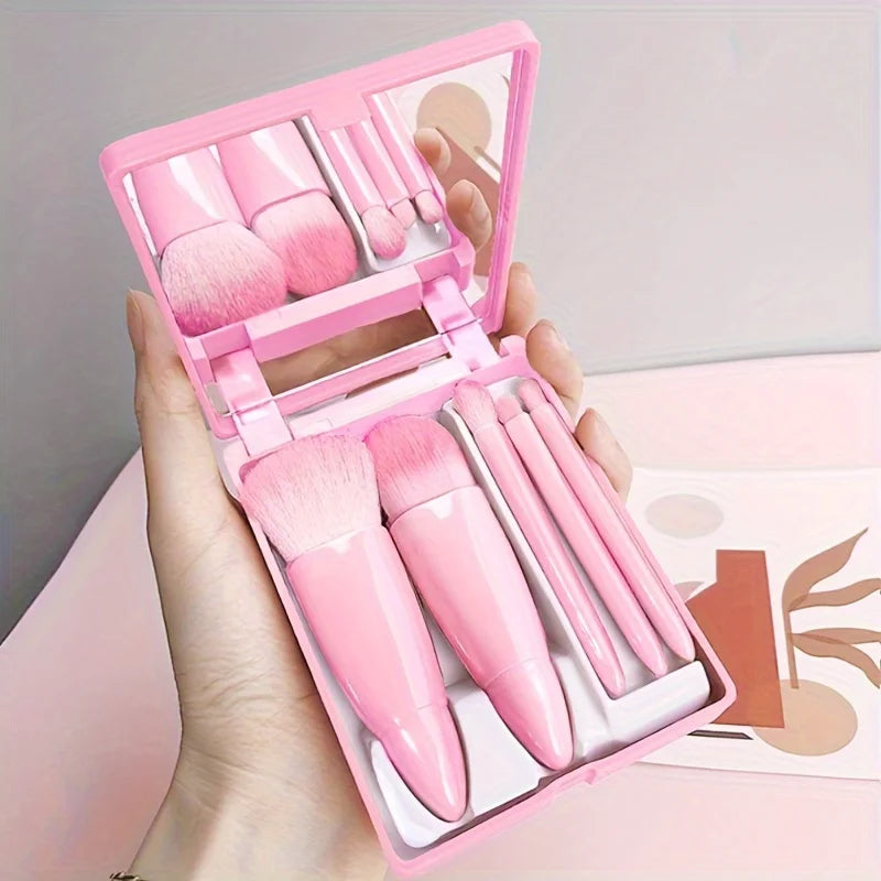 5-Piece Portable Makeup Brush Set Mirror