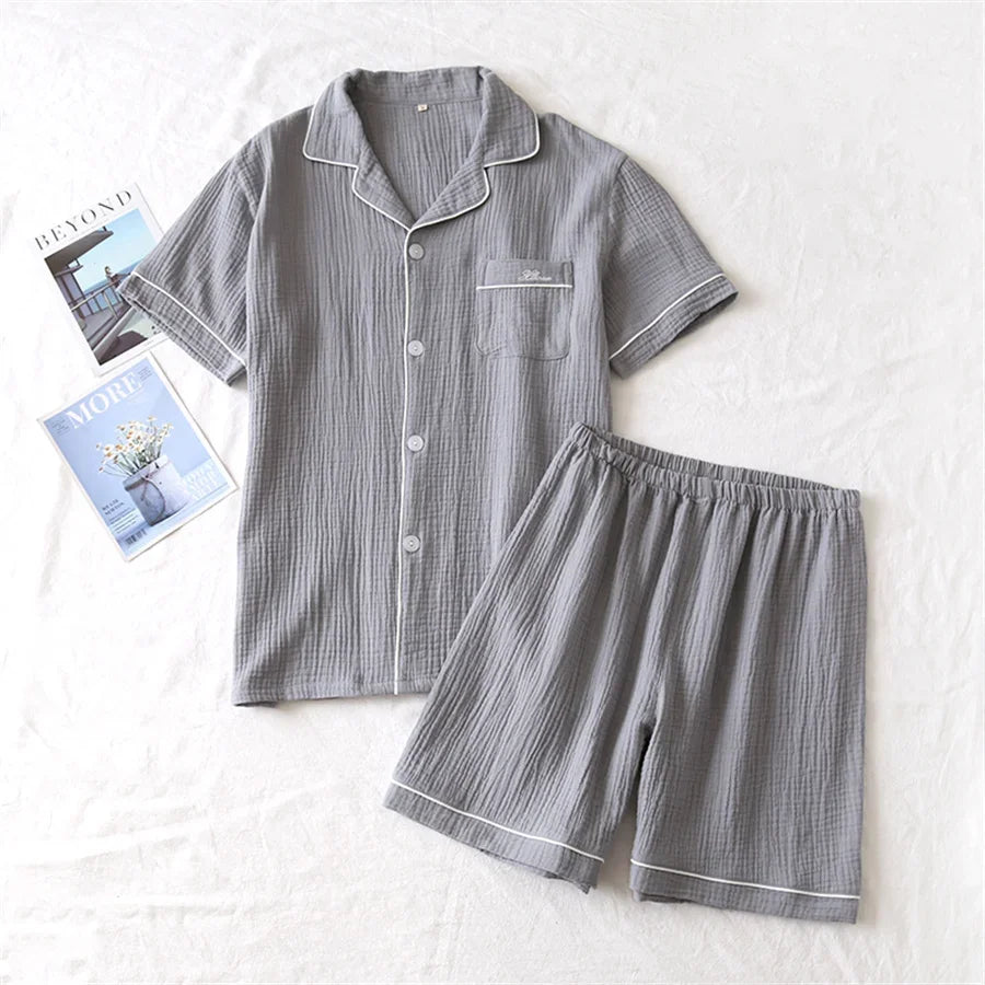 Men's Cotton Gauze Short Sleeve Pajama Set