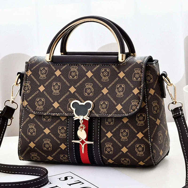 Women's Monogram Print Leather Shoulder Bag