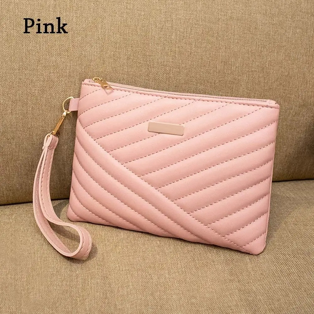 Women's Leather Envelope Wristlet Clutch Bag