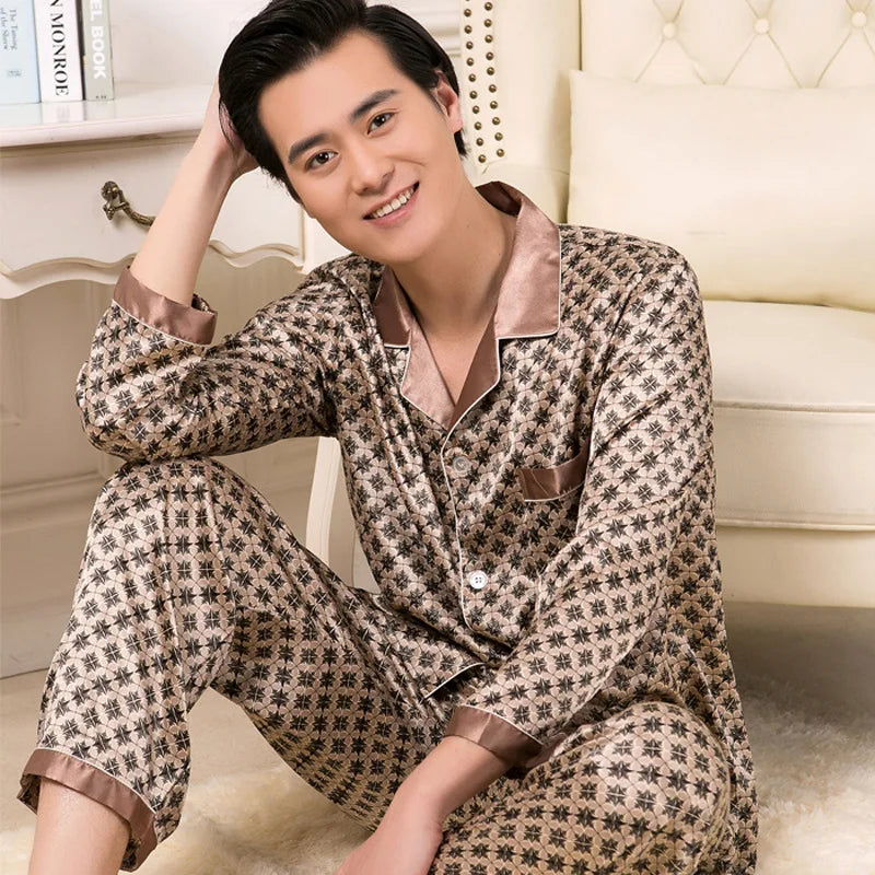 Men's Ice Silk Satin Pajama Set