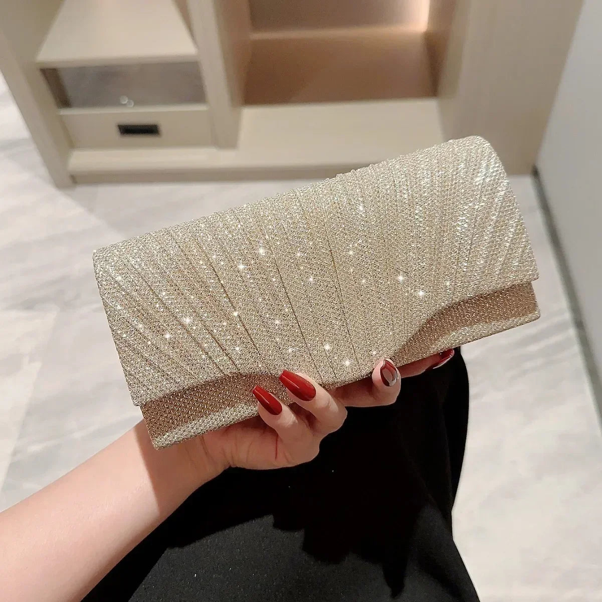 Women's Glitter Silver Envelope Evening Bag