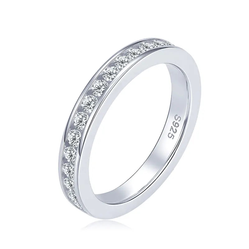 Moissanite Silver Wedding Band Ring