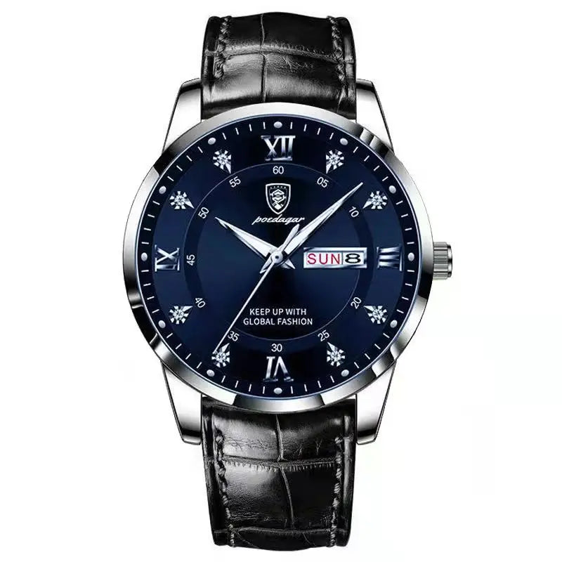 POEDAGAR Leather Quartz Watch