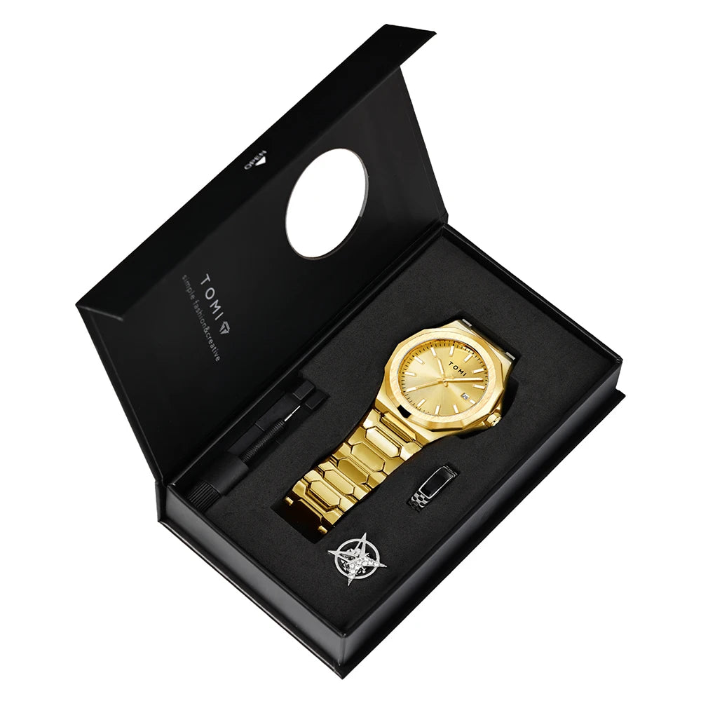 TOMI Men's Rose Gold Quartz Watch Gift Set