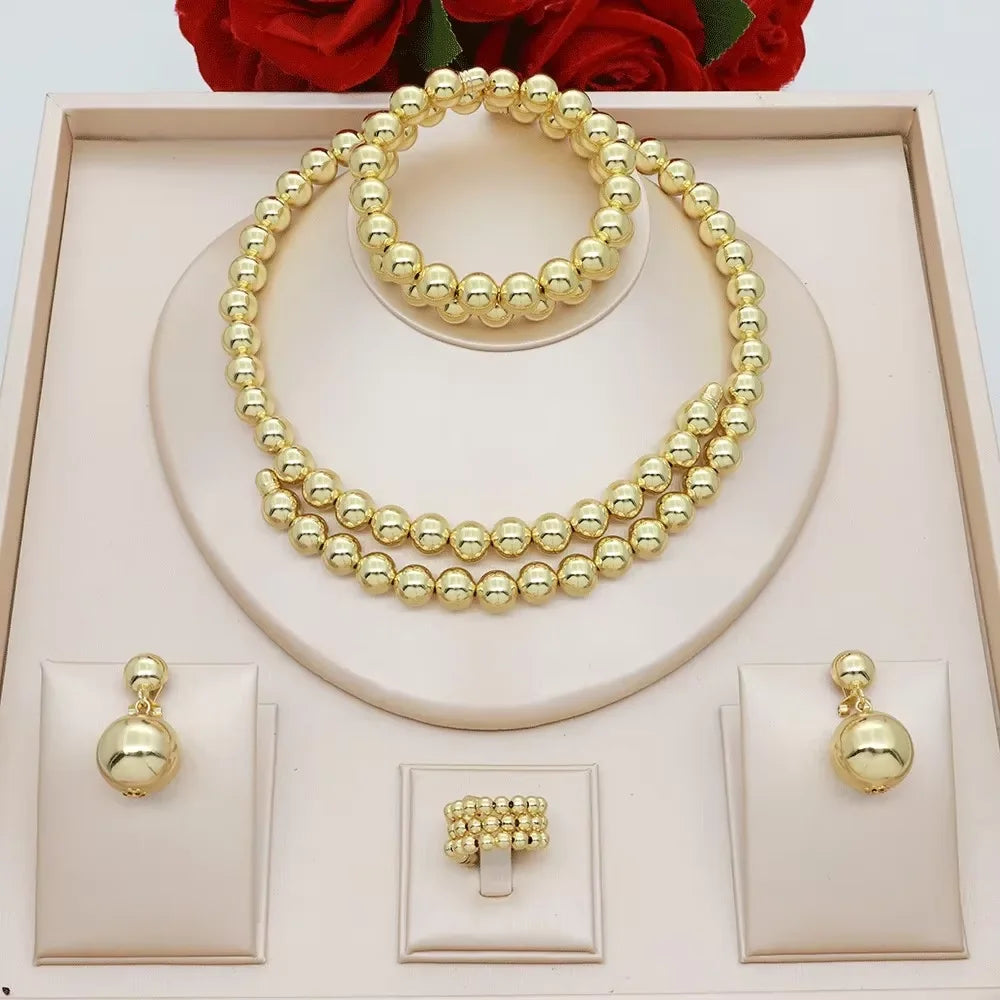 Women's 18K Gold Pearl Jewelry Set 4 Pcs