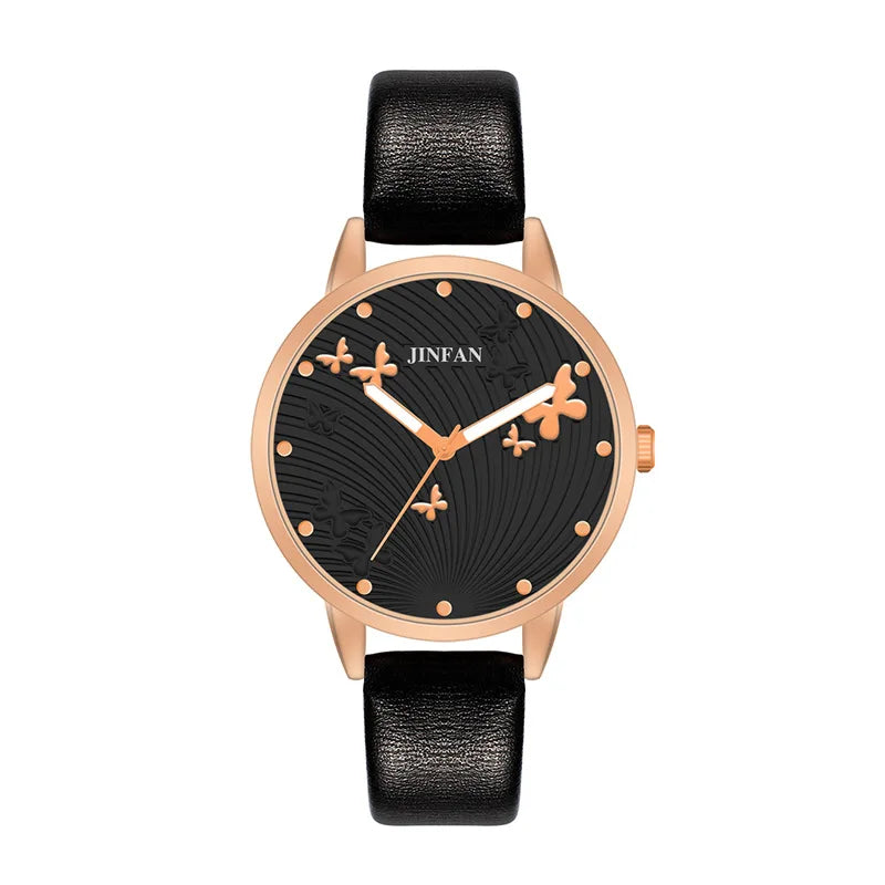 Butterfly Dial Leather Ladies Watch
