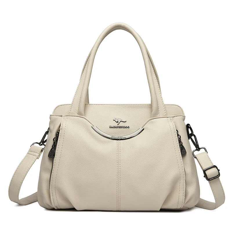 Soft Leather Multi-Pocket Tote Bag