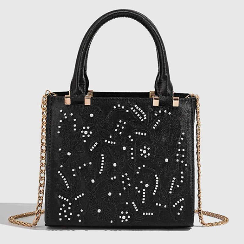 Floral Embroidery Square Tote