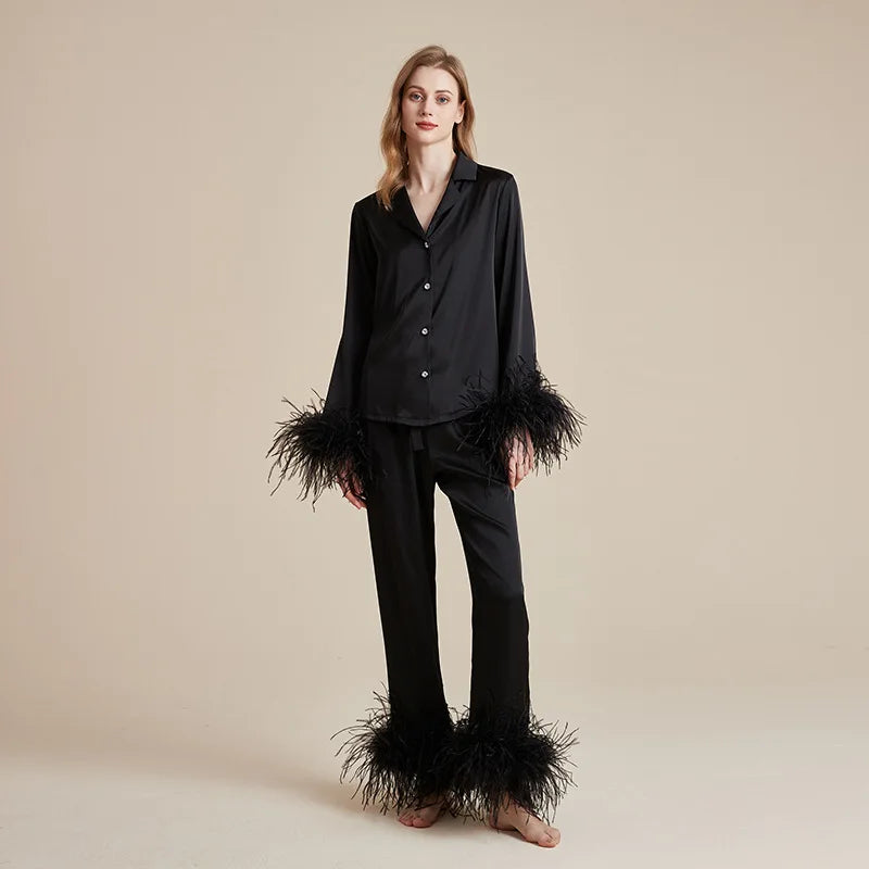 Women's Feather Silk Satin Pajama Set
