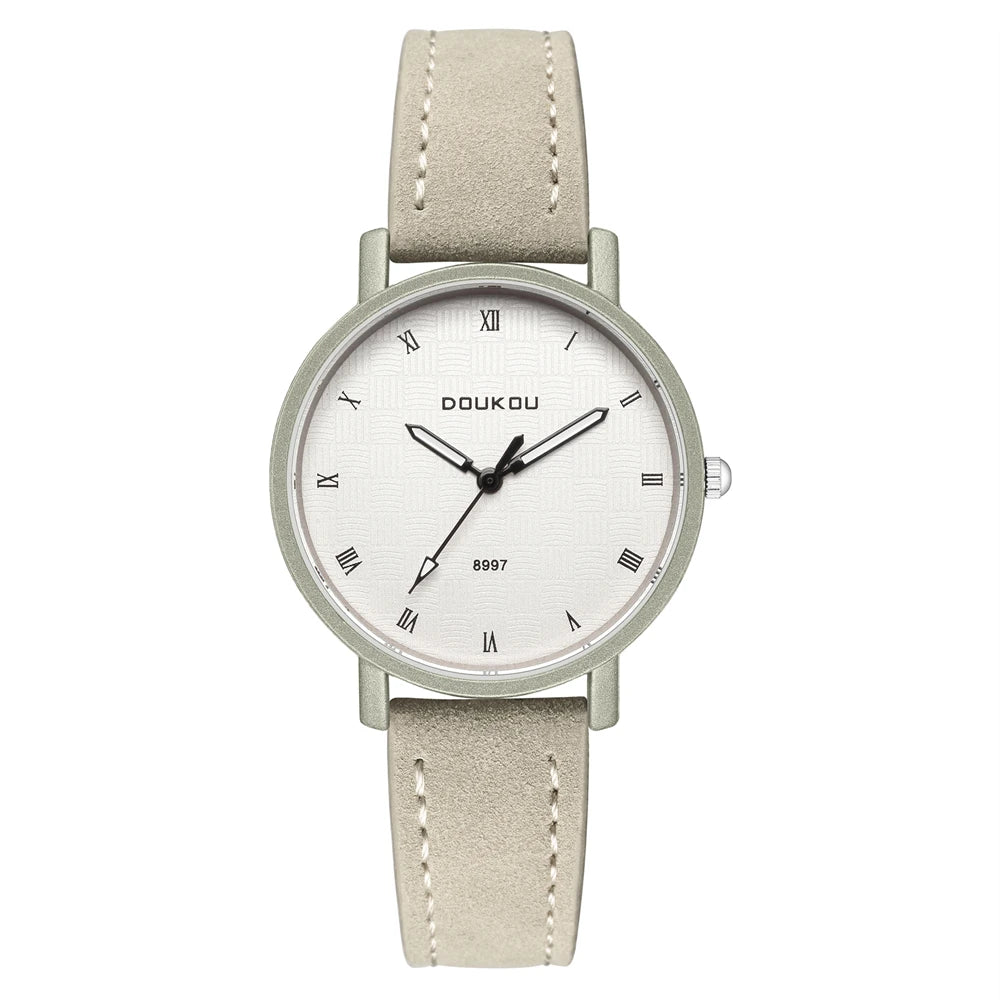 elegant fashion round dial women casual leather watch