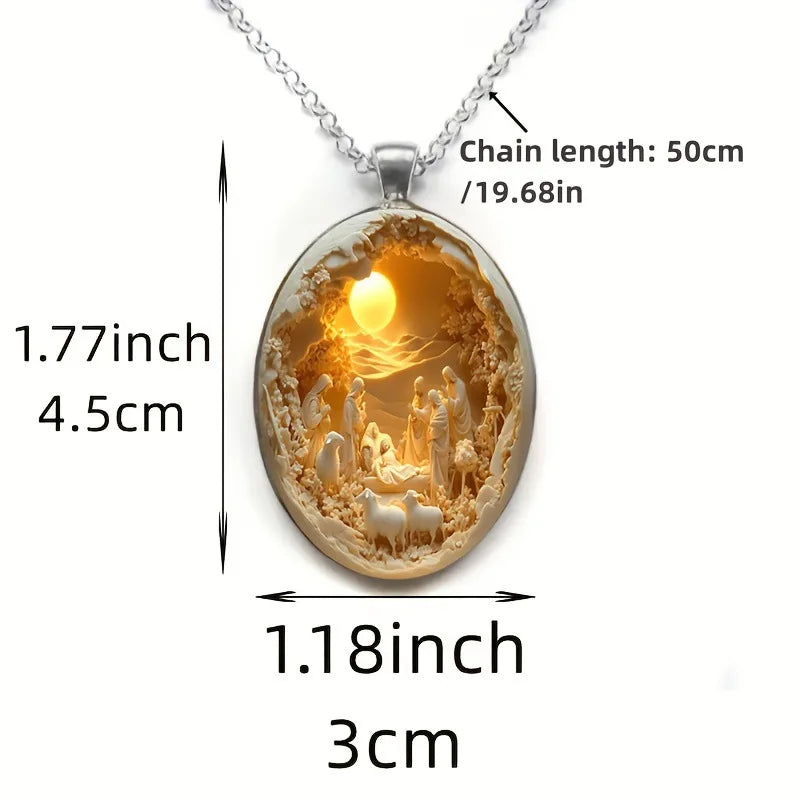 Oval Glass Alloy Pendant Necklace Gift
