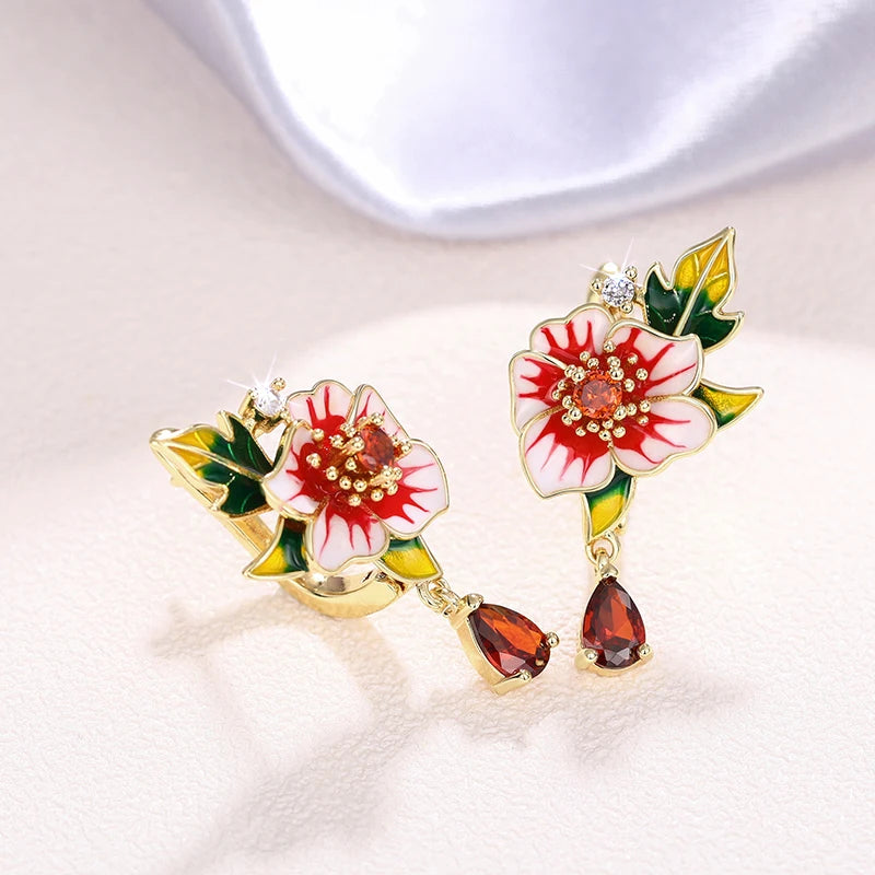 Women's Enamel Flower Drop Earrings Wedding