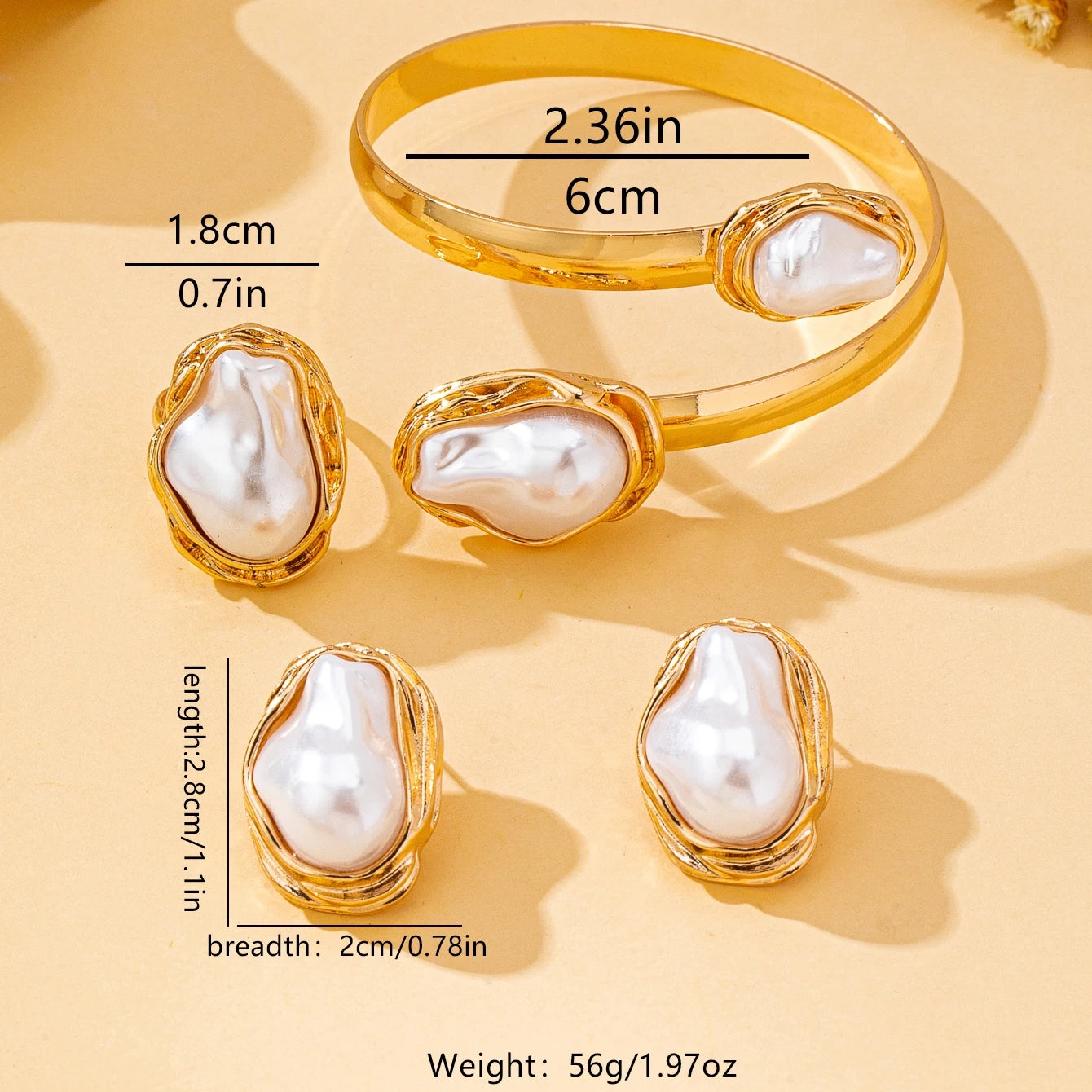 Baroque Bracelet Ring Earring Set
