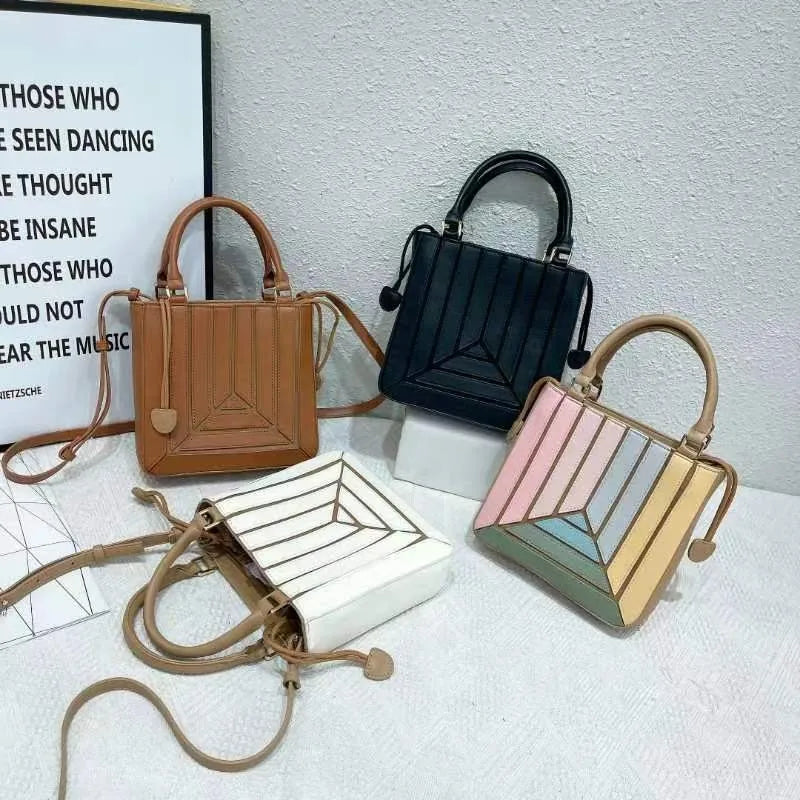 Striped PU Leather Tote Bag