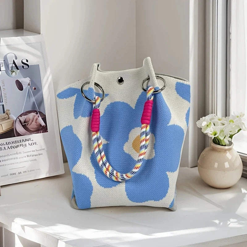 Vintage Floral Knit Tote Bag