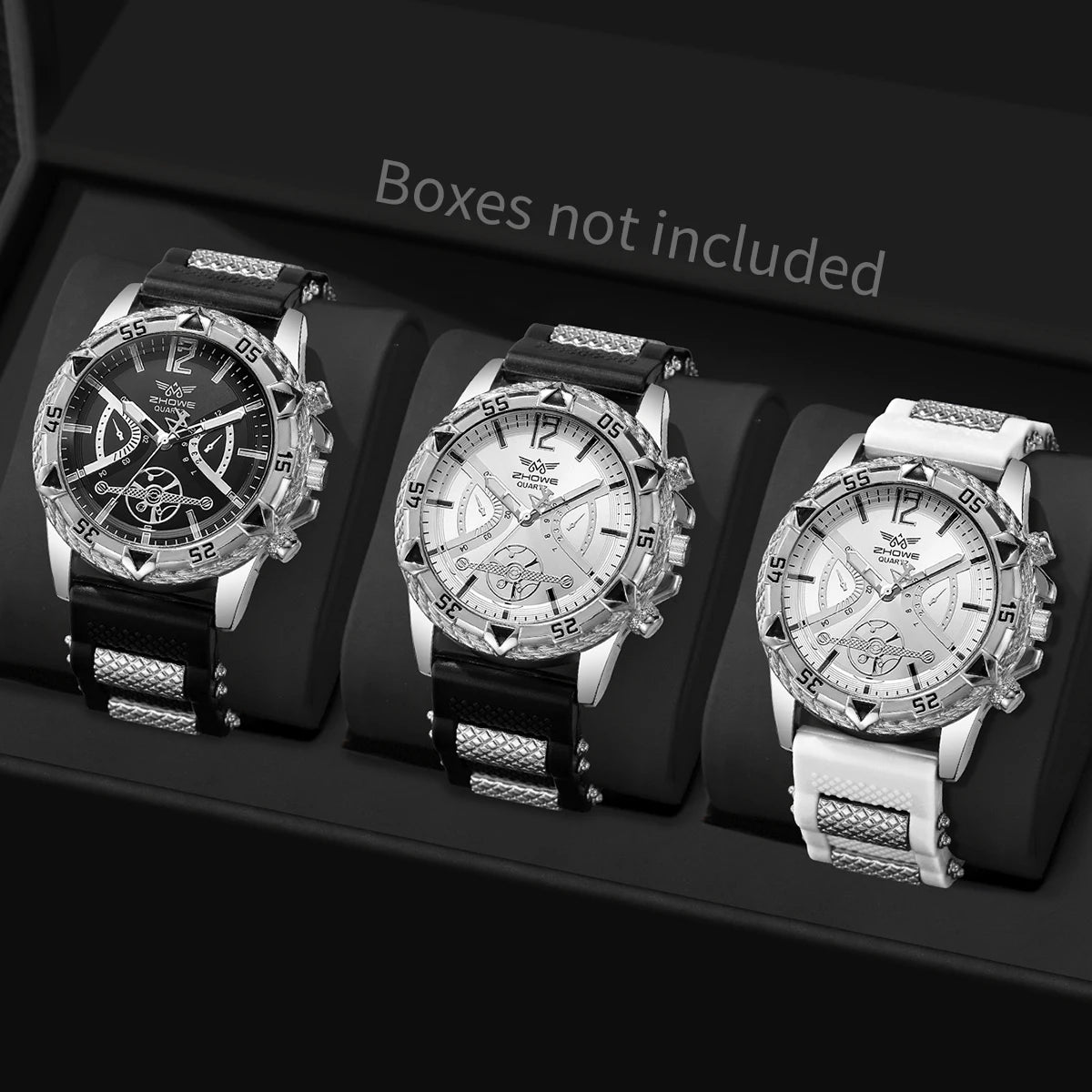 Men's Sports Watch Set with Silicone Band (3pcs)