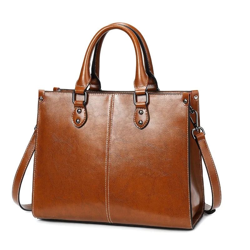 Cowhide Leather Shoulder Tote Bag