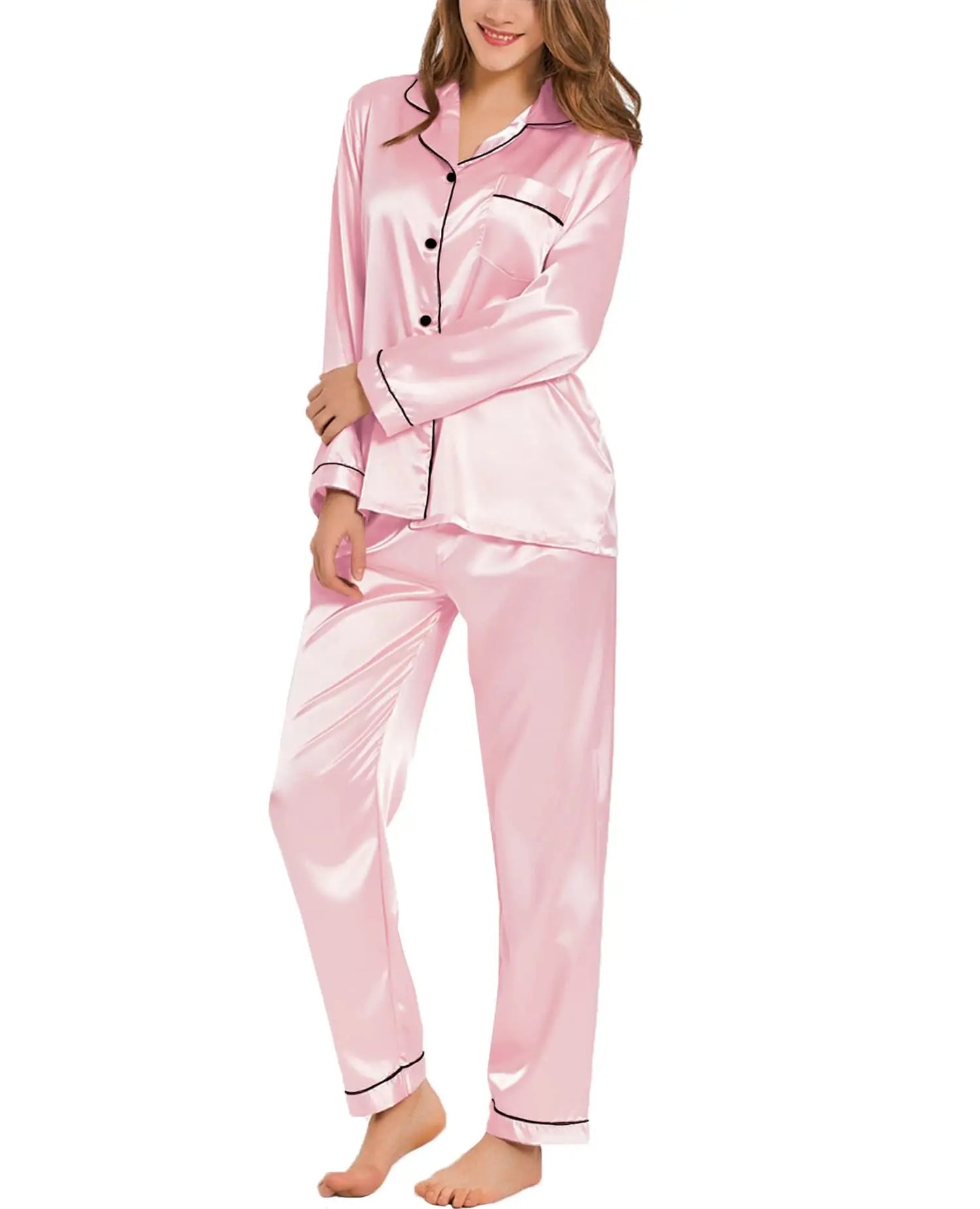 Satin Button-Down Women Pajama Set