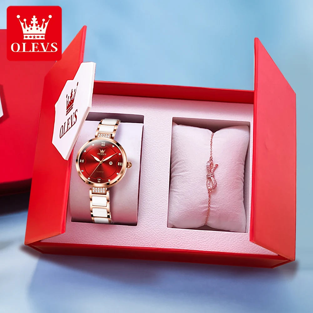 OLEVS Ceramic Bracelet Watch Set
