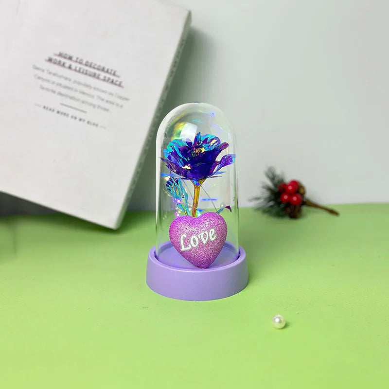 Glowing Rose Plastic Dome LED Decor Gift