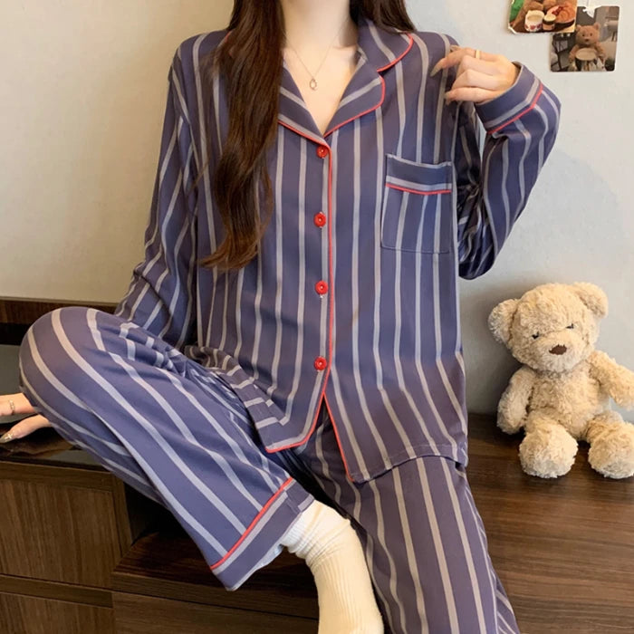 Striped French Women Pajama Set