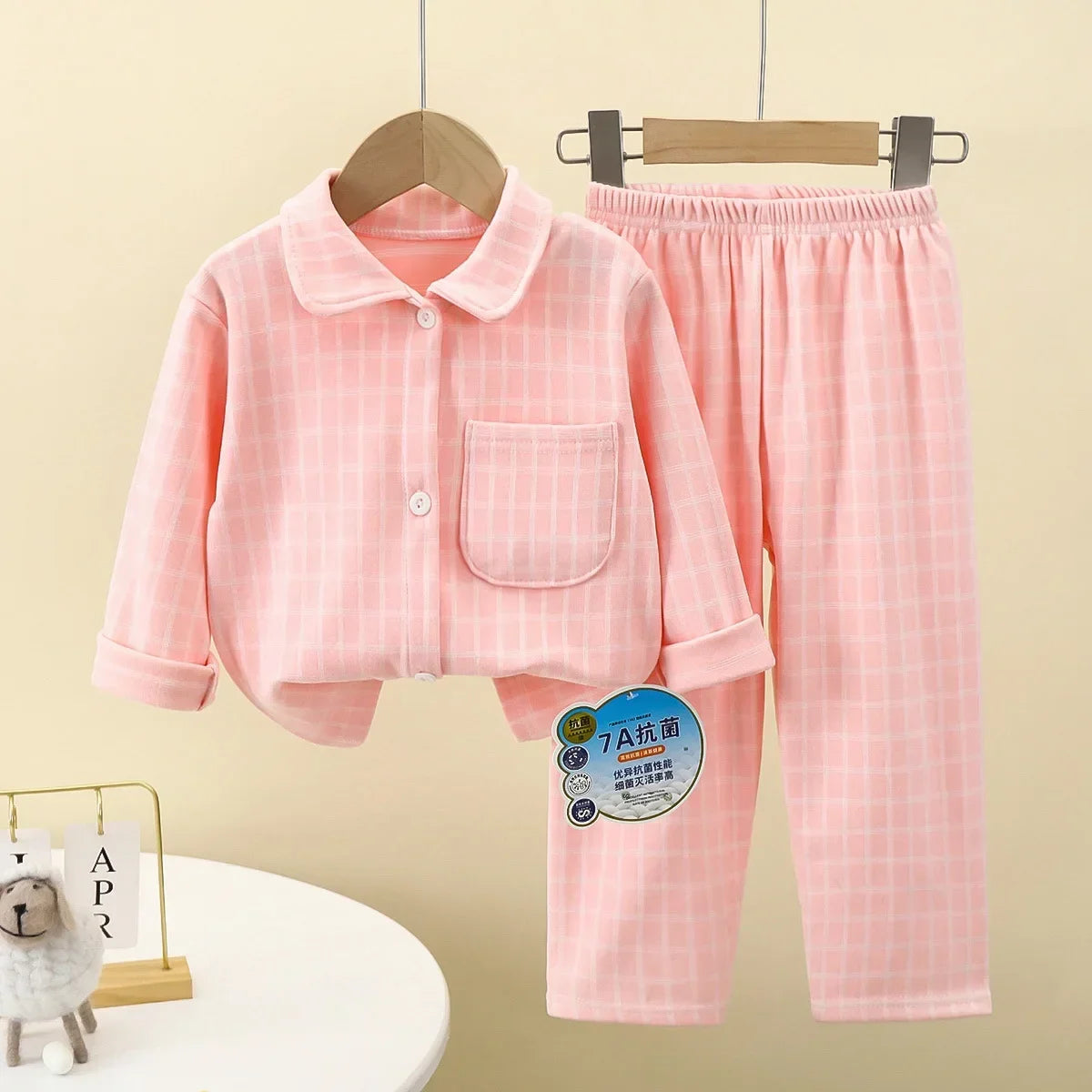 Kids Plaid Lapel Pajama Set