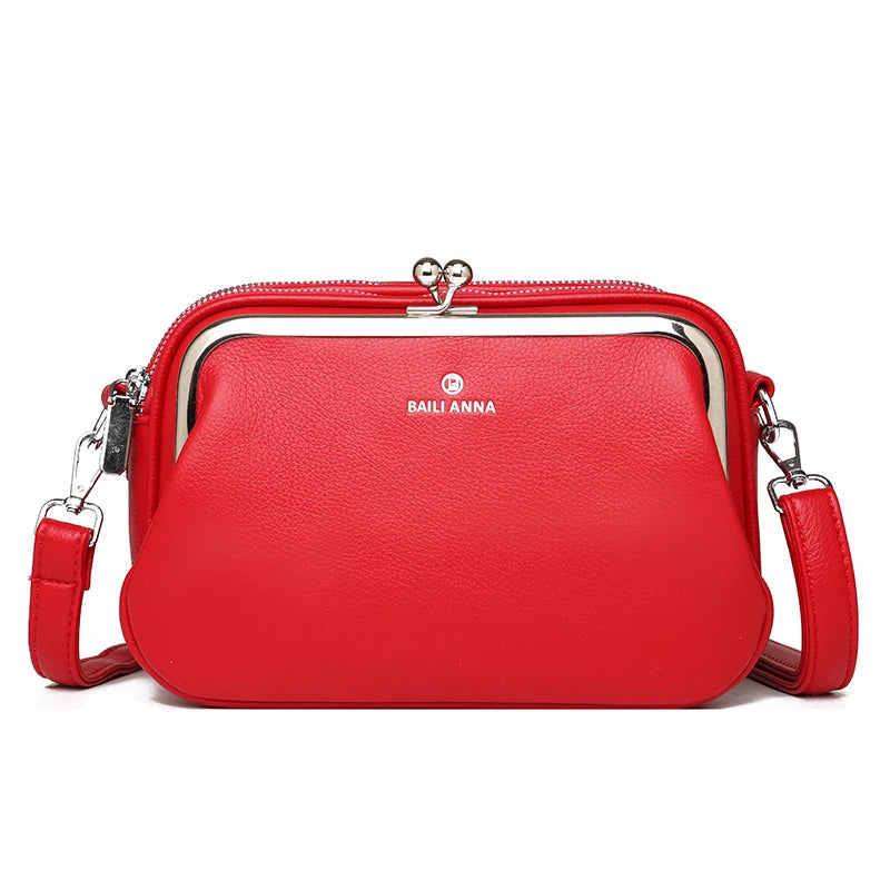 Women's Soft Leather Multi-Pocket Crossbody Bag