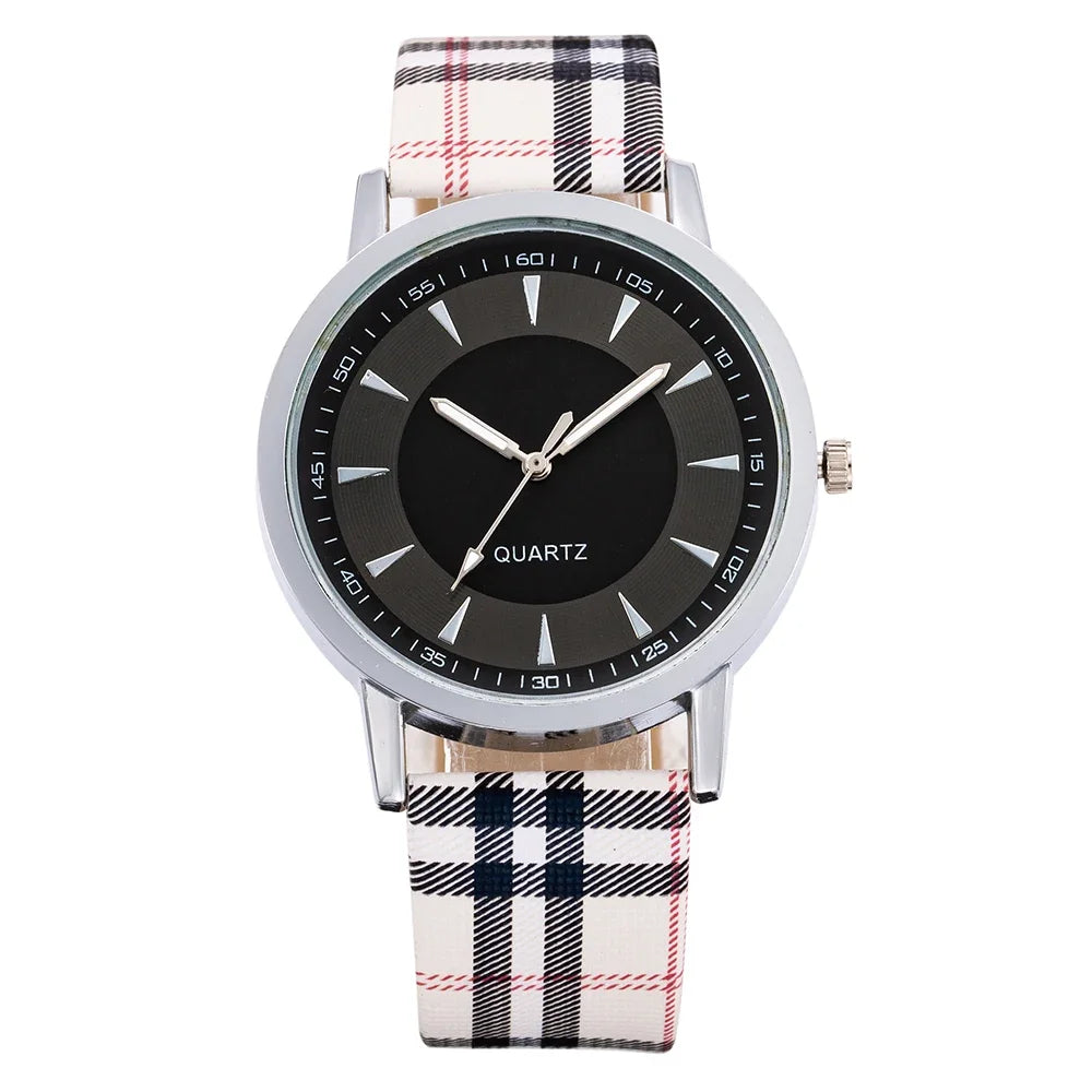Women's Vintage Plaid Leather Quartz Watch
