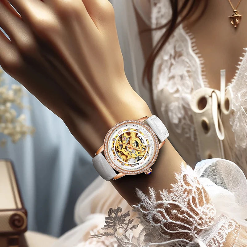Women's Rose PU Leather Mechanical Watch