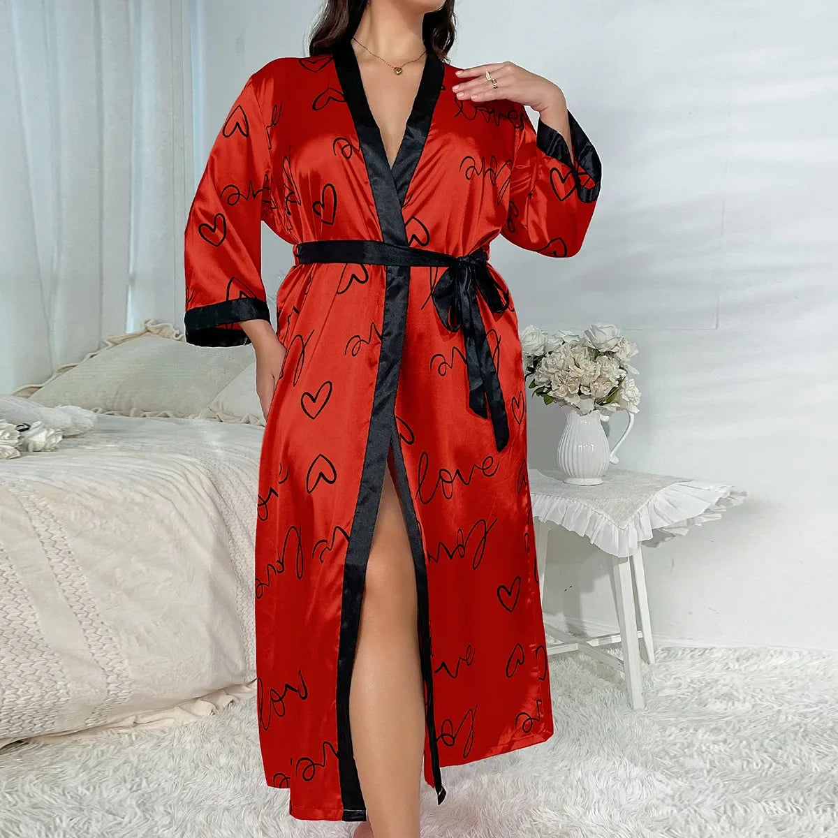 Women's Plus Size Silk Print Pajamas