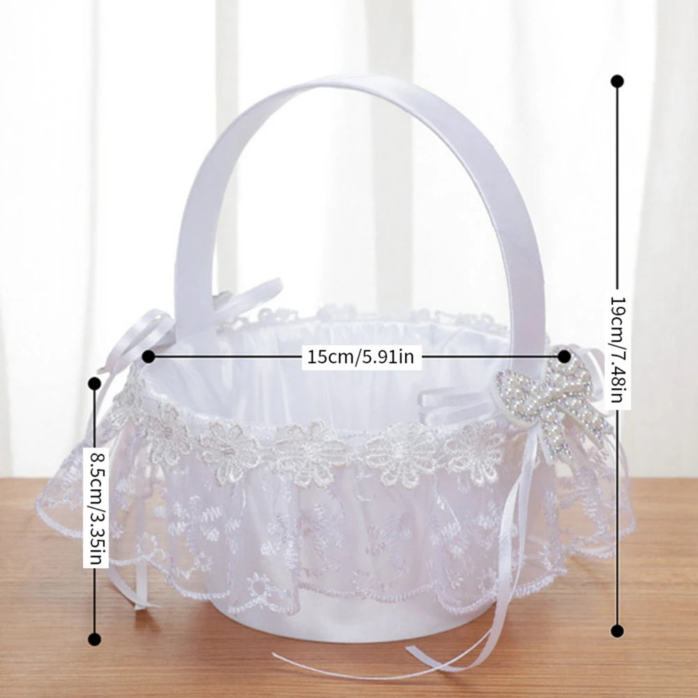 White Flower Girl Basket Lace Wedding Decor