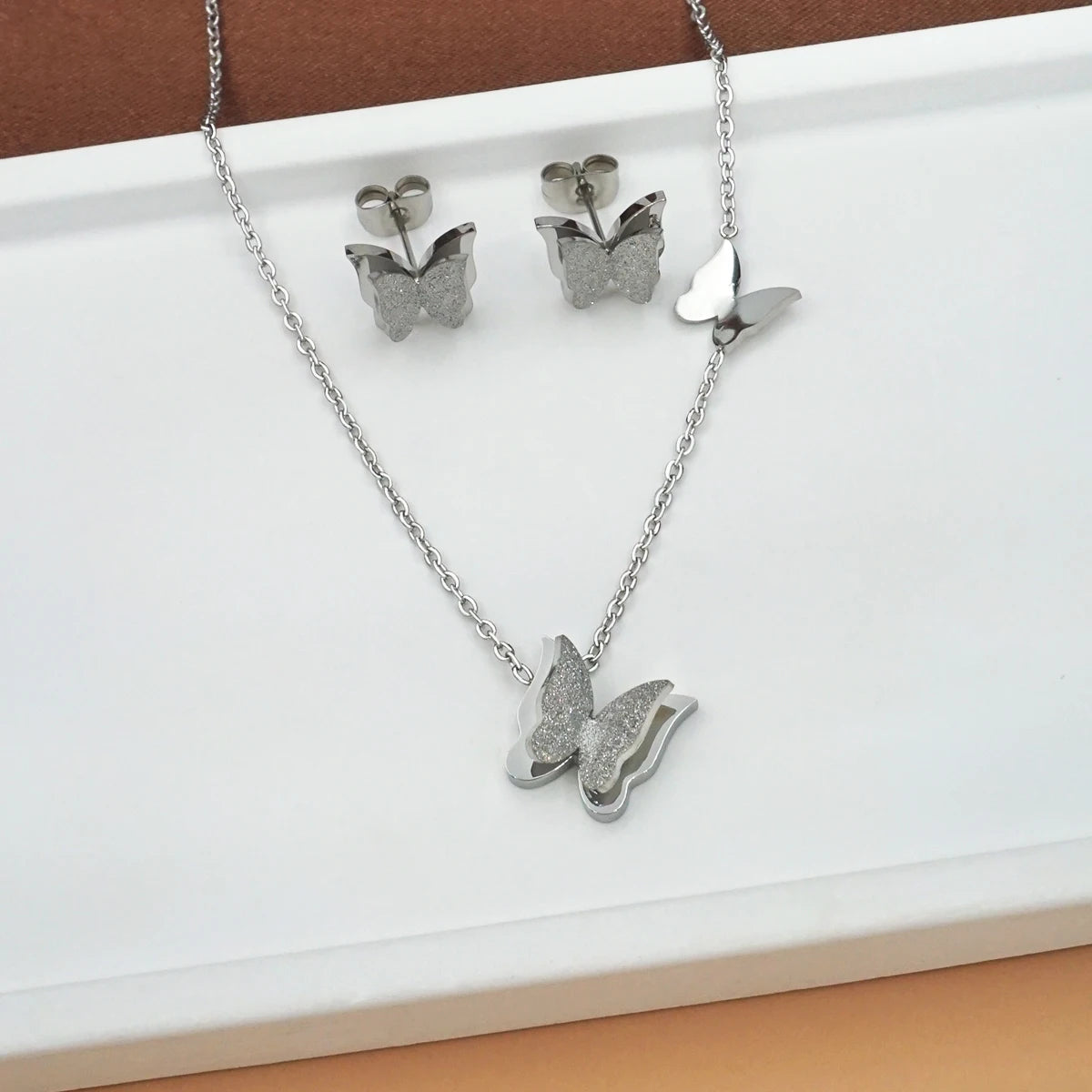 Women's Butterfly Necklace Bracelet Earrings Set