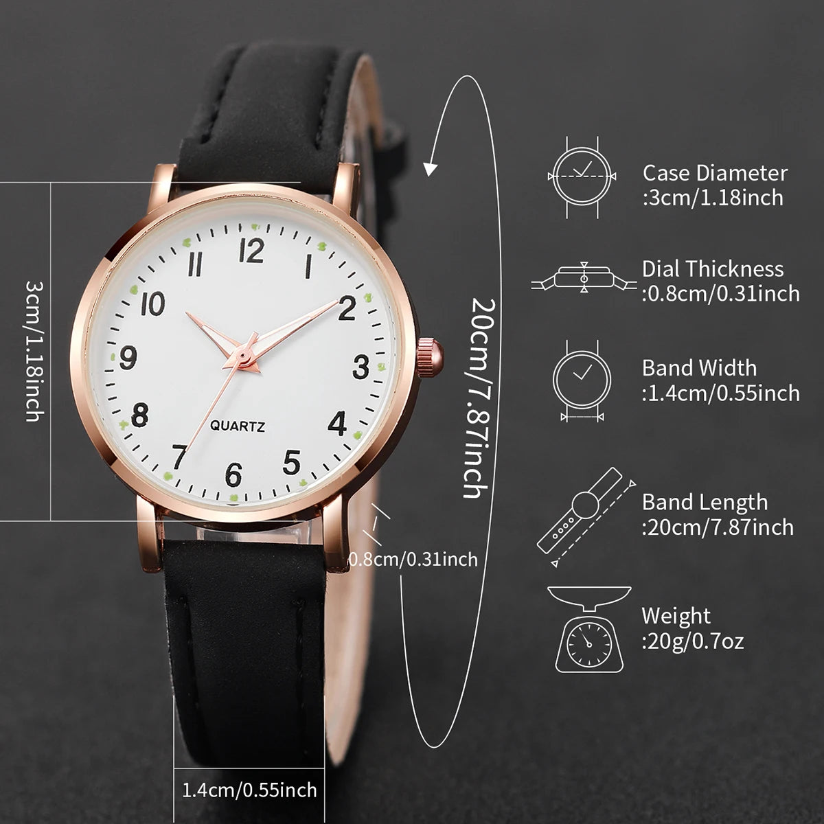 Women's Leather Watch & Heart Bracelet Set (4-6pcs)