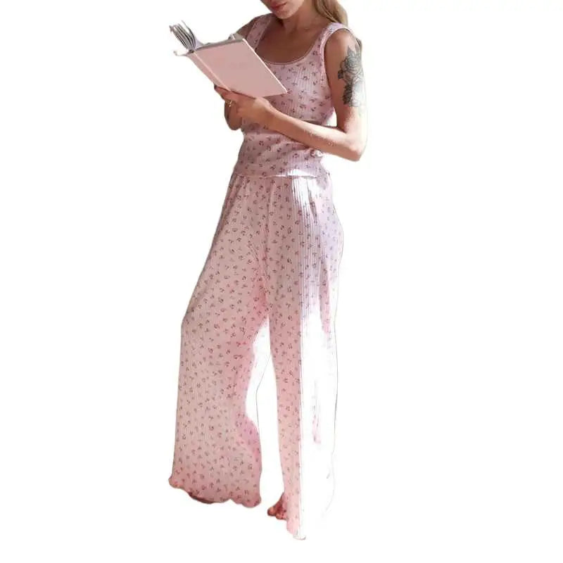 Women's Ribbed Vest Trouser Pajama Set