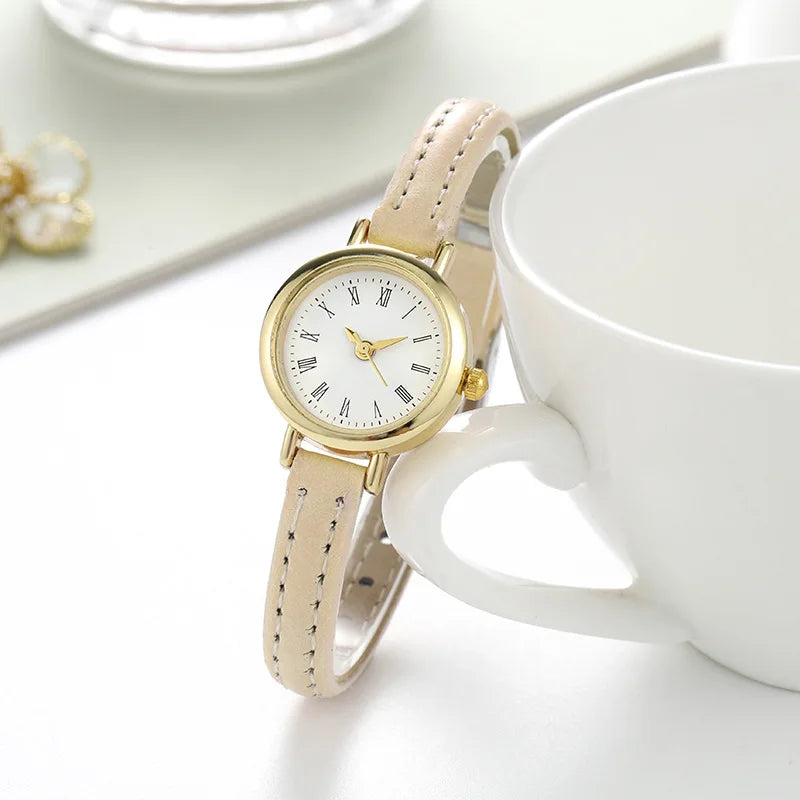 Small Round Dial Leather Watch