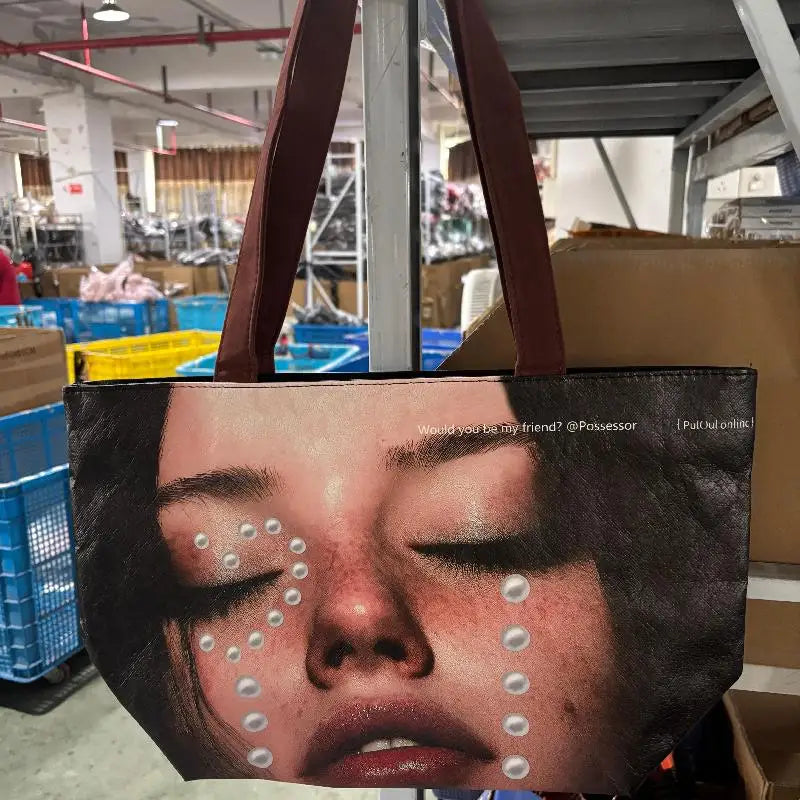 Face Print Large Tote Bag