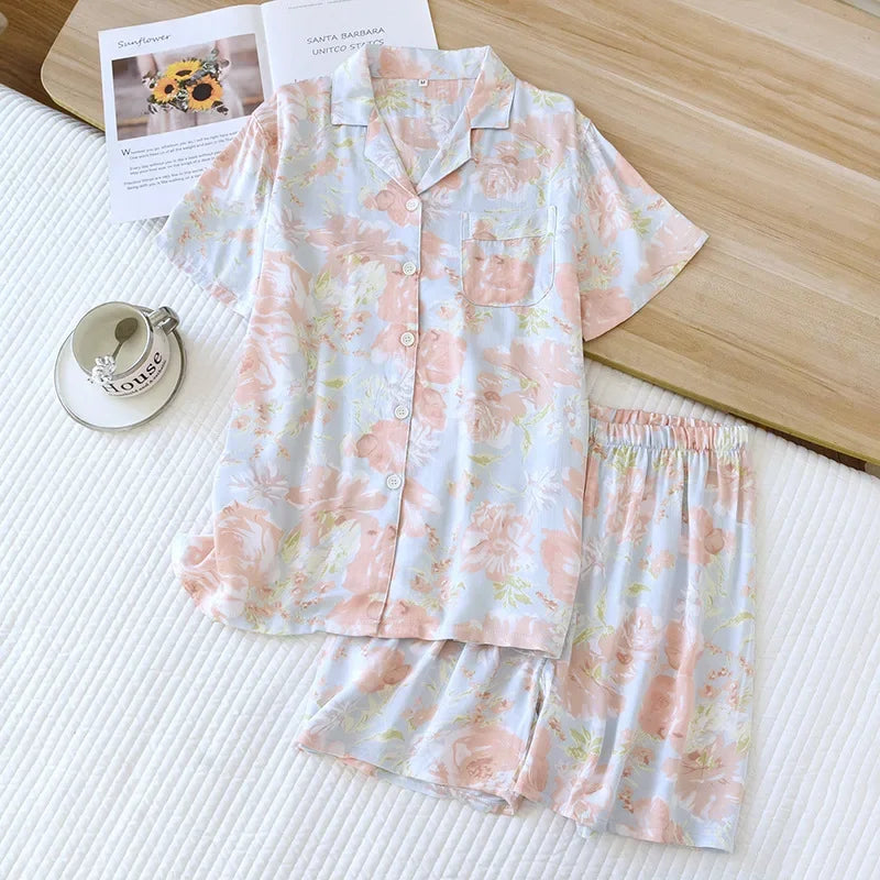 Women's Viscose Floral Short Sleeve Pajama Set