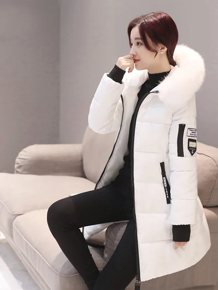 Fur Collar Letter Patch Parka