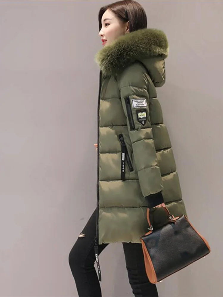 Fur Collar Letter Patch Parka