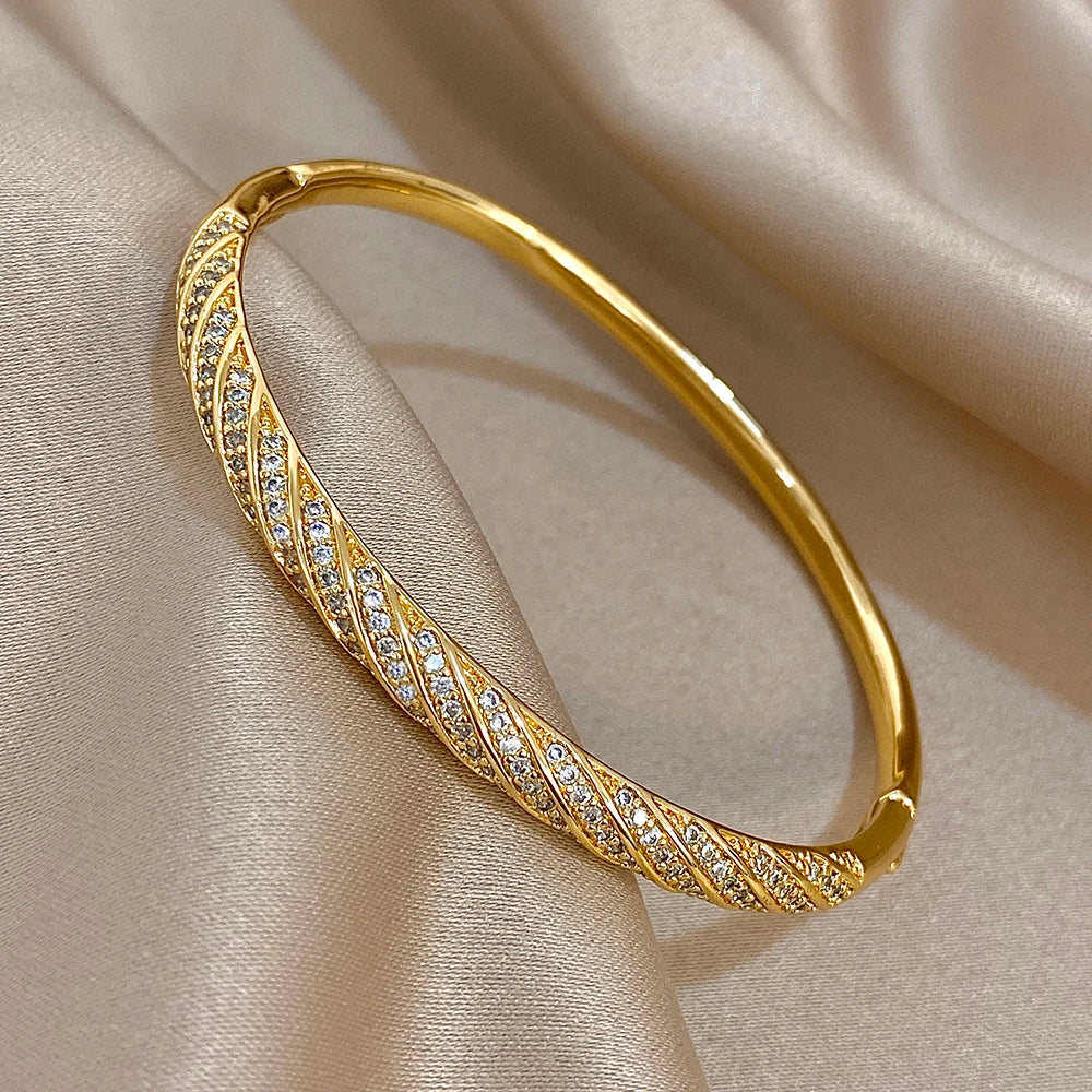 Women's Gold Zircon Bangle Stackable Bracelet