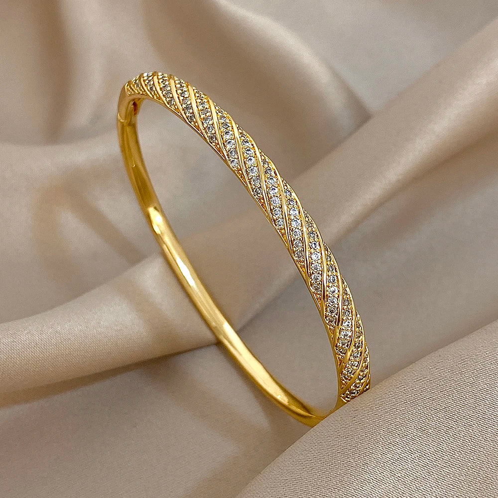Women's Gold Zircon Bangle Stackable Bracelet