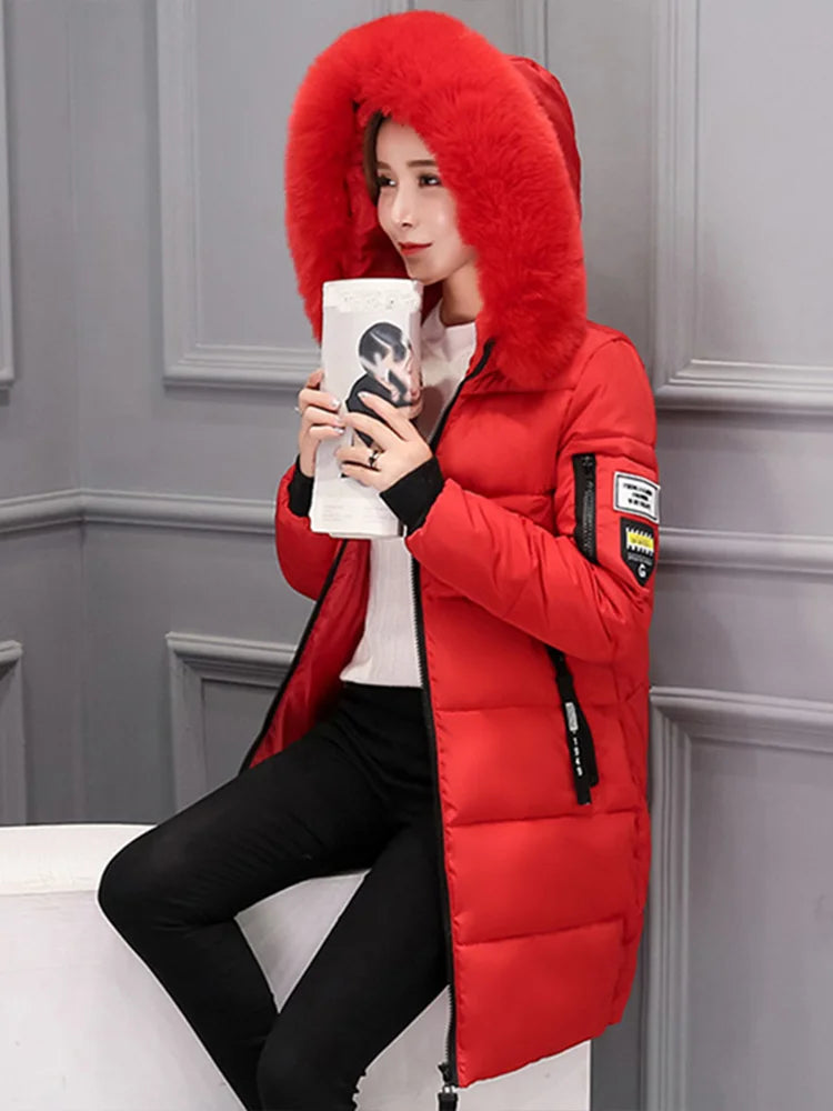 Fur Collar Letter Patch Parka