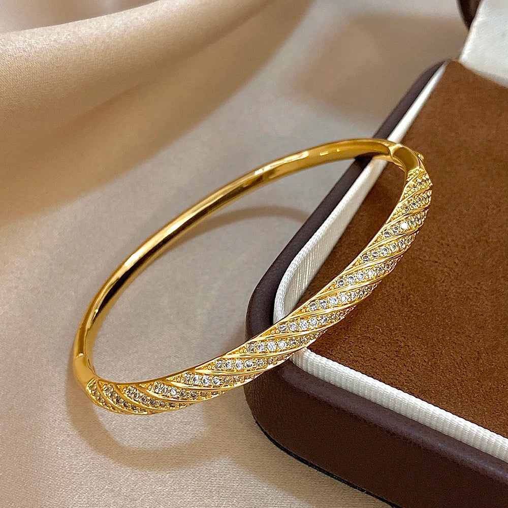 Women's Gold Zircon Bangle Stackable Bracelet