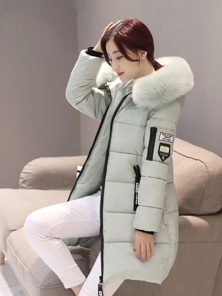 Fur Collar Letter Patch Parka